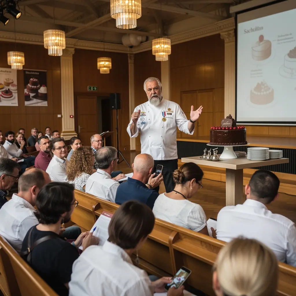 Ein elegantes Café in Wien, das frische Sachertorten und andere traditionelle Süßspeisen präsentiert.